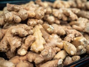  heap of fresh ginger roots on display